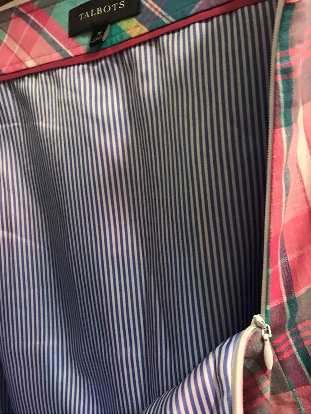 Talbots Multicolor Plaid Trim Skirt with Blue Stripe Lining - Picture 6 of 6